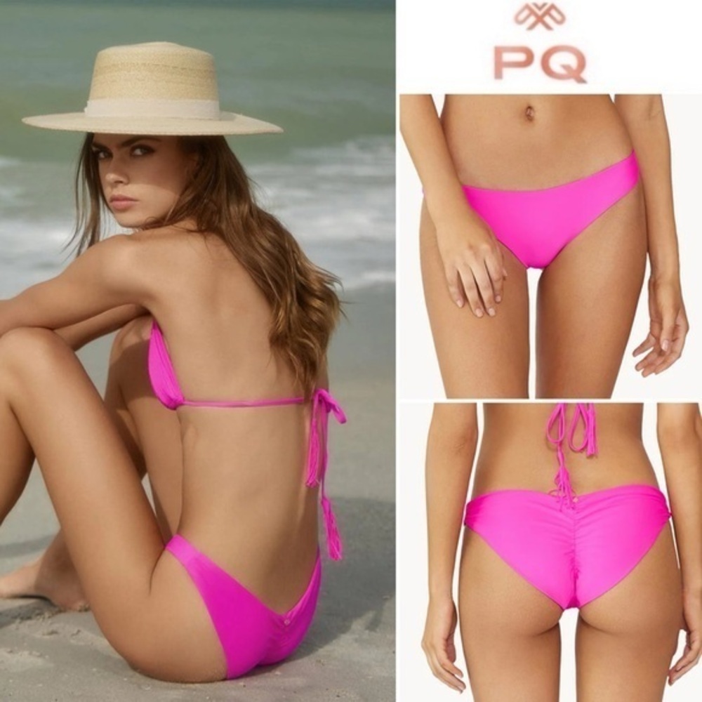 PQ SWIM Ruched Bikini Bottoms Hit Pink Sz L
